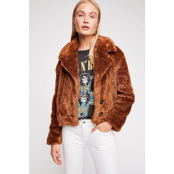 Free People Brown Faux Fur Short Teddy Coat large - Picture 5 of 5
